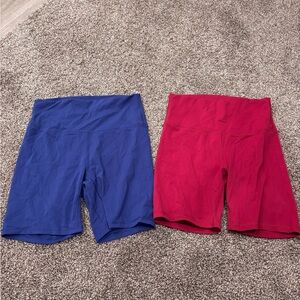 Blue and Red High-Waisted Biker Shorts